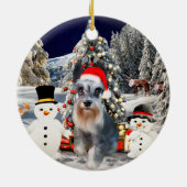 Miniatuur Schnauzer Dog In Sneeuw Kerst Pet Keramisch Ornament (Achterkant)