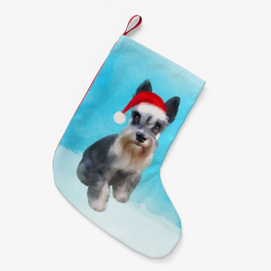 Miniatuur Schnauzer Dog In Sneeuw Kerst Pet Kleine Kerstsok (Voorkant (Hangend))