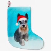 Miniatuur Schnauzer Dog In Sneeuw Kerst Pet Kleine Kerstsok (Voorkant)