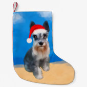 Miniatuur Schnauzer Dog Op Strand Kerst Pet Kleine Kerstsok (Voorkant)