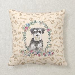 Miniatuur Schnauzer Dog Paw Print & Floral Cute Kussen