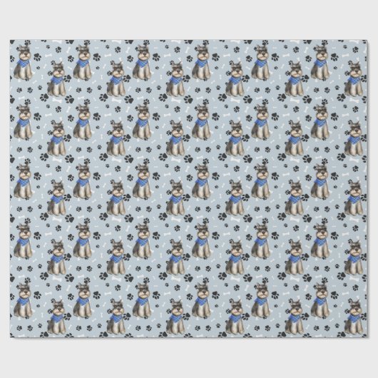 Miniatuur Schnauzer Dog Paw Print Pattern Cadeaupapier (Vlak)