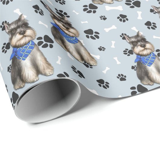 Miniatuur Schnauzer Dog Paw Print Pattern Cadeaupapier (Rol Hoek)