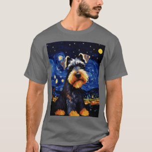 Miniatuur Schnauzer Dog Sterrennacht Van Gogh Kuns T-shirt