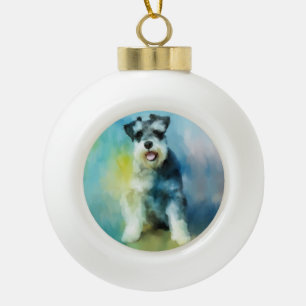 Miniatuur Schnauzer Dog Water Color Art Painting Keramische Bal Ornament