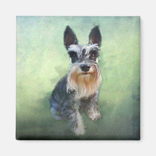 Miniatuur Schnauzer Dog Water Color Art Painting Magneet (Voorkant)