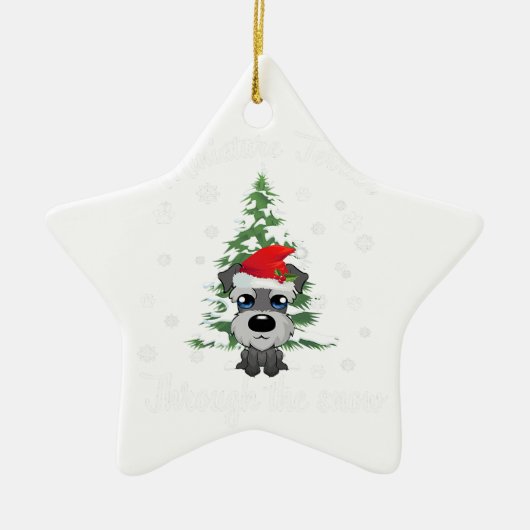 Miniatuur Schnauzer door sneeuw | Kersthond Keramisch Ornament (Voorkant)