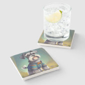 Miniatuur Schnauzer Dragen van een jas Stenen Onderzetter (Zijkant)