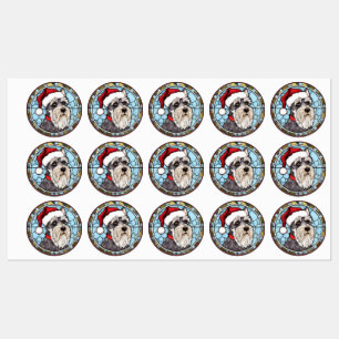 Miniatuur Schnauzer Gebrandschilderd Glas Kerstmis Labels