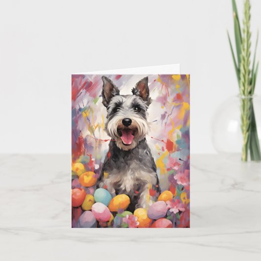 Miniatuur Schnauzer Gelukkig Pasen Kaart (Voorkant)