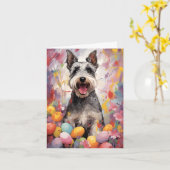 Miniatuur Schnauzer Gelukkig Pasen Kaart (Gele Bloem)