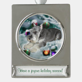 Miniatuur Schnauzer Gepersonaliseerde Kerstmis Verzilverd Banner Ornament