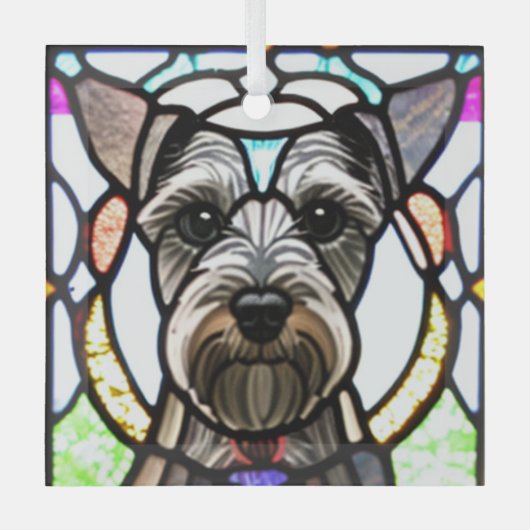 Miniatuur Schnauzer "Glas in lood" Glas Ornament (Voorkant)