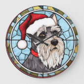 Miniatuur Schnauzer Glas in lood Kerst Grote Klok (Voorkant)