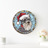 Miniatuur Schnauzer Glas in lood Kerst Grote Klok (Huis)
