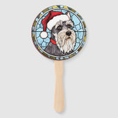 Miniatuur Schnauzer Glas in lood Kerst Handwaaier (Voorkant)