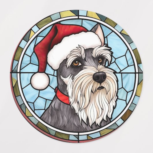 Miniatuur Schnauzer Glas in lood Kerst Labels (Design 1)