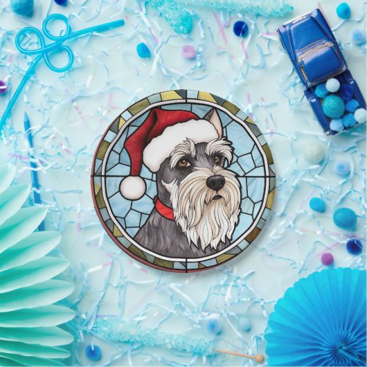 Miniatuur Schnauzer Glas in lood Kerst Papieren Bordje (Feest)