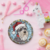 Miniatuur Schnauzer Glas in lood Kerst Papieren Bordje (Feest)