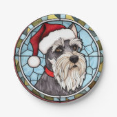 Miniatuur Schnauzer Glas in lood Kerst Papieren Bordje (Voorkant)