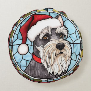 Miniatuur Schnauzer Glas in lood Kerst Rond Kussen