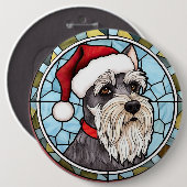 Miniatuur Schnauzer Glas in lood Kerst Ronde Button 6,0 Cm (Voorkant /achterkant)