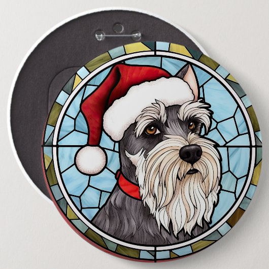 Miniatuur Schnauzer Glas in lood Kerst Ronde Button 6,0 Cm (Voorkant /achterkant)