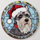 Miniatuur Schnauzer Glas in lood Kerst Ronde Button 6,0 Cm (Voorkant)