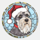 Miniatuur Schnauzer Glas in lood Kerst Ronde Sticker (Voorkant)