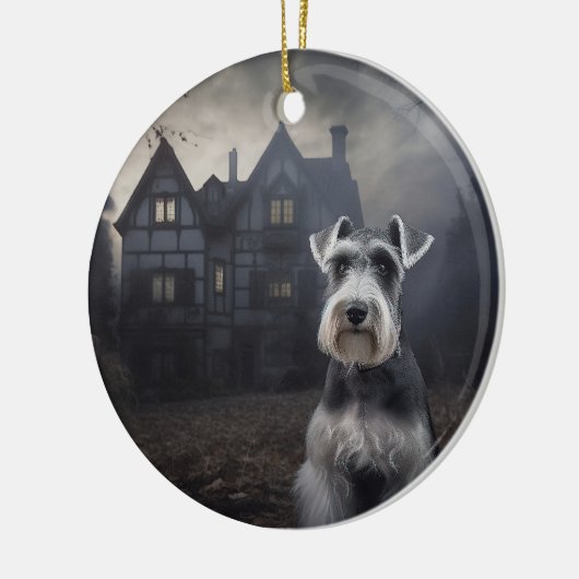Miniatuur Schnauzer Halloween eng Keramisch Ornament (Links)