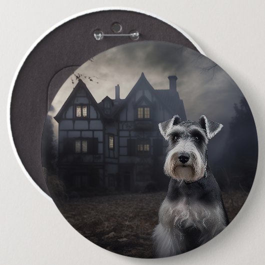 Miniatuur Schnauzer Halloween eng Ronde Button 6,0 Cm (Voorkant /achterkant)