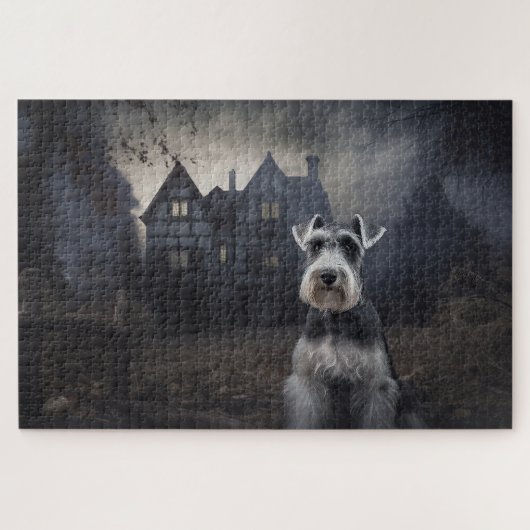 Miniatuur Schnauzer Halloween Griezelen Legpuzzel (Horizontaal)