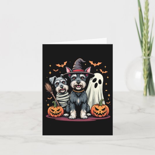 Miniatuur Schnauzer Halloween Kostuum Mummie Heks Kaart (Voorkant)