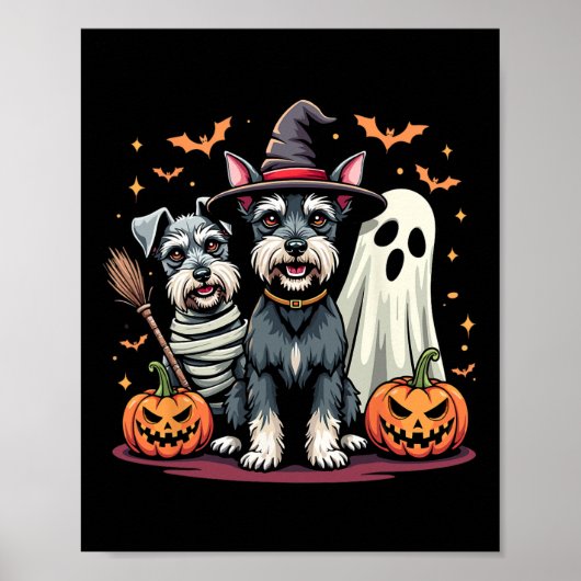 Miniatuur Schnauzer Halloween Kostuum Mummy Witch Poster (Voorkant)
