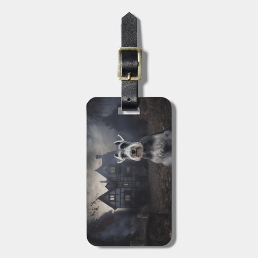 Miniatuur Schnauzer Halloween Scary Bagagelabel (Voorkant verticaal)