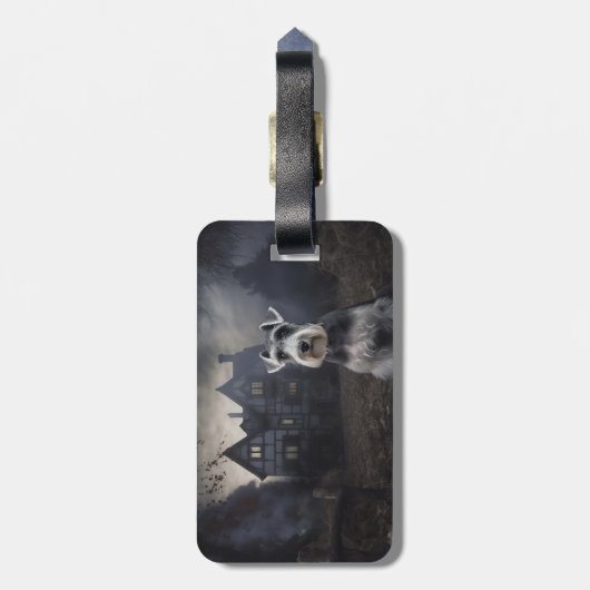 Miniatuur Schnauzer Halloween Scary Bagagelabel (Achterkant verticaal)