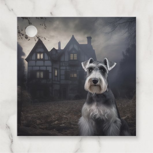 Miniatuur Schnauzer Halloween Scary Bedankjes Labels (Voorkant)