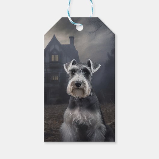 Miniatuur Schnauzer Halloween Scary Cadeaulabel (Voorkant)