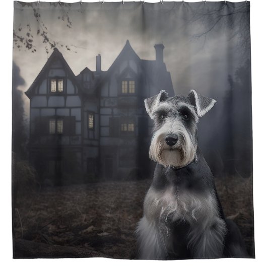 Miniatuur Schnauzer Halloween Scary Douchegordijn (Voorkant)
