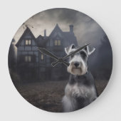 Miniatuur Schnauzer Halloween Scary Grote Klok (Voorkant)