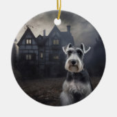 Miniatuur Schnauzer Halloween Scary Keramisch Ornament (Voorkant)