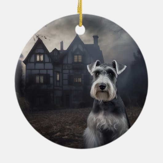 Miniatuur Schnauzer Halloween Scary Keramisch Ornament (Achterkant)