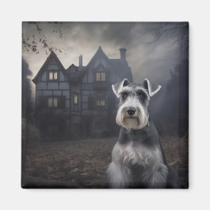 Miniatuur Schnauzer Halloween Scary Magneet