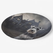 Miniatuur Schnauzer Halloween Scary Papieren Bordje (Gekanteld)