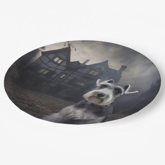 Miniatuur Schnauzer Halloween Scary Papieren Bordje (Gekanteld)