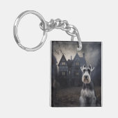Miniatuur Schnauzer Halloween Scary Sleutelhanger (Voorkant Links)