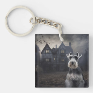 Miniatuur Schnauzer Halloween Scary Sleutelhanger