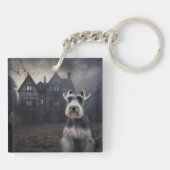 Miniatuur Schnauzer Halloween Scary Sleutelhanger (Achterkant)