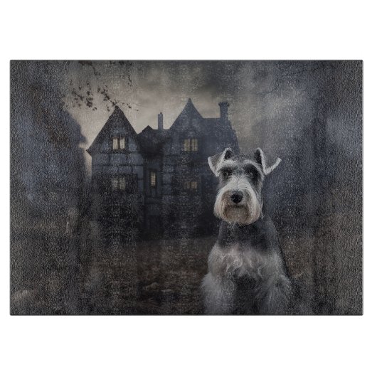 Miniatuur Schnauzer Halloween Scary Snijplank (Voorkant)