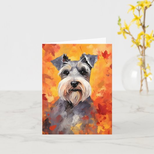 Miniatuur Schnauzer Herfst Thanksgiving Kaart (Gele Bloem)